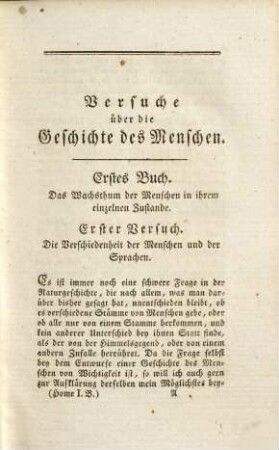 Versuche über die Geschichte des Menschen : Aus dem Englischen übersetzt. 1.