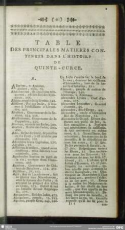 Table Des Principales Matieres Contenues Dans L'Histoire De Quinte-Curce