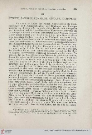 III. Kenner, Sammler, Künstler, Händler, Journalist