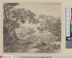 [Landschaft mit Jungen und ihren Hunden; Three boys and their dogs]
