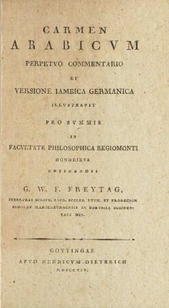Carmen Arabicvm Perpetvo Commentario Et Versione Iambica Germanica