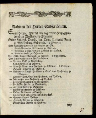 Nahmen der Herren Subscribenten
