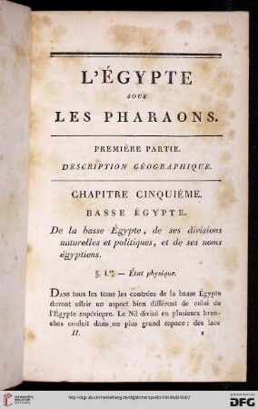 Chapitre cinquième: Basse Égypte. De la basse Égypte, des ses divisions naturelles et politiques, et de ses noms égyptiens