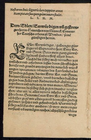 Dem Edlen/ Eerwürdigen und gestrengen herrn Hainrichen von Neuneck ... seinem günstigen herren.