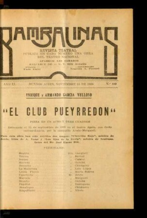 El club Pueyrredon : pieza en un acto y tres cuadros