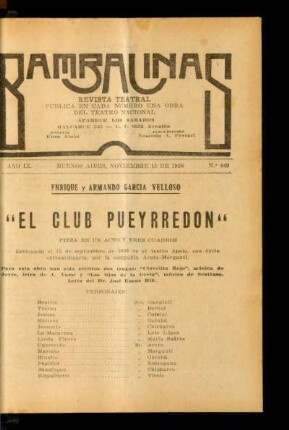 El club Pueyrredon : pieza en un acto y tres cuadros
