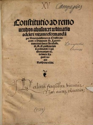 Constitutio ad removendos abusus et ordinatio ad cleri vitam reformanda[m]