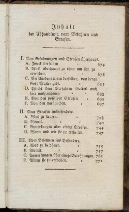 Inhalt der Abhandlung vom Belohnen und Strafen