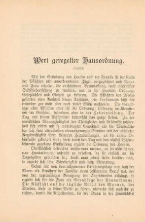Wert geregelter Hausordnung