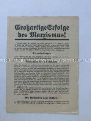 Propagandaflugblatt der DNVP zur Reichstagswahl 1930 mit sarkastischer Polemik gegen die SPD