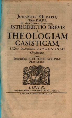 Introductio brevis in Theologiam Casisticam