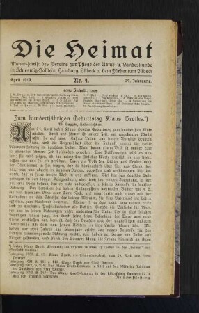 April 1919. Nr. 4. 29. Jahrgang.