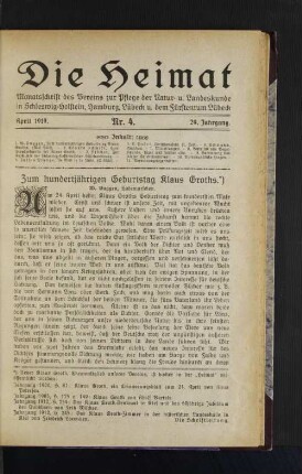 April 1919. Nr. 4. 29. Jahrgang.