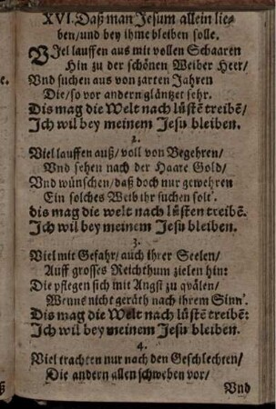 XVI. Daßman Jesum allein lieben/ und bey ihme bleiben solle