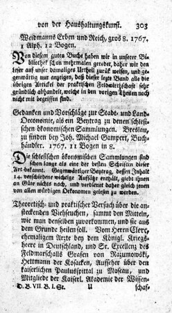 Gedanken und Vorschläge zur Stadt- und Land-Oeconomie.
