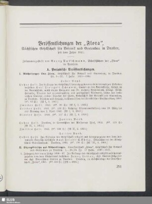 Veröffentlichungen der "Flora", Sächsischen Gesellschaft für Botanik und Gartenbau in Dresden, seit dem Jahre 1841