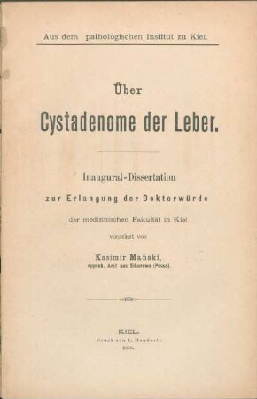 Über Cystadenome der Leber