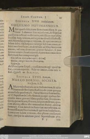 Epistola XVIII. Romam. Marco Dornio, Societatis Iesu, S. D.