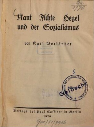 Kant, Fichte, Hegel und der Sozialismus