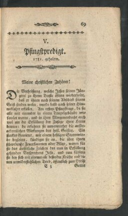 V. Pfingstpredigt. 1781. gehalten