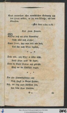 Lied eines Österreichischen Bauermanns auf die Ankunft des heiligen Vaters Pius des Sechsten.