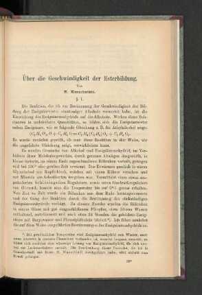 Über die Geschwindigkeit der Esterbildung.