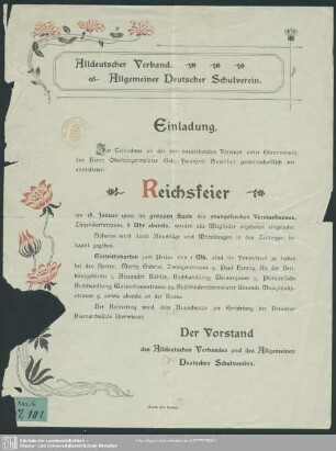 Einladung [zur Reichsgründungsfeier am 18. Jan. 1900]