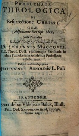 Problemata Theologica De Resurrectione Christi