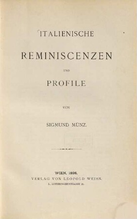Italienische Reminiscenzen und Profile