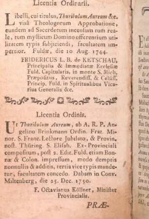 Licentia Ordinarii. Licentia Ordinis.