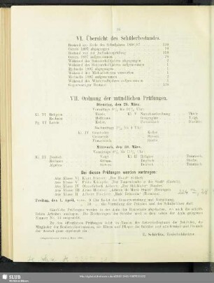 VII. Ordnung der mündlichen Prüfungen