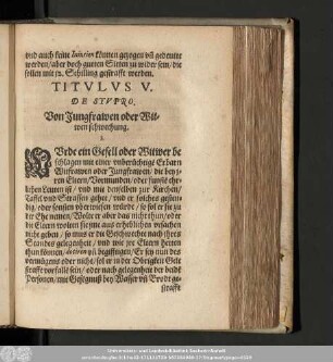 Titulus V. De Stupro. Von Jungfrawen oder Witwen schwechung.