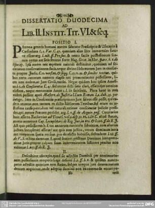 Dissertatio Duodecima Ad Lib. II. Instit. Tit. VI. & seq.