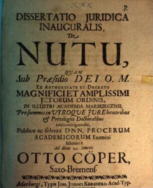 Dissertatio juridica inauguralis, de nutu