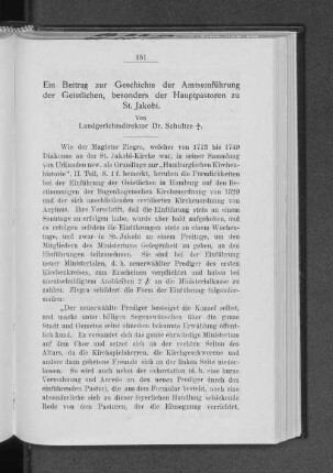 Ein Beitrag zur Geschichte der Amtseinführung der Geistlichen, besonders der Hauptpastoren zu St. Jakobi.