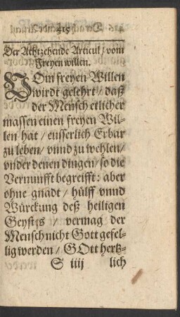 Der Achtzehende Articul/ vom Freyen willen