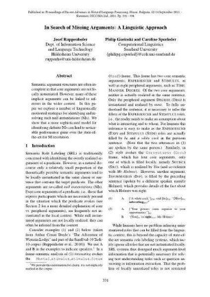 In Search of Missing Arguments: A Linguistic Approach