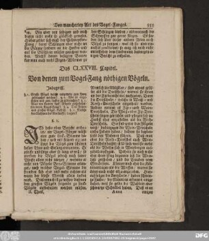 Das CLXXVIII. Capitel. Von denen zum Vogel-Fang nöthigen Vögeln.