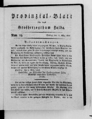 Num. 19., Ausgabe vom 12. März 1816