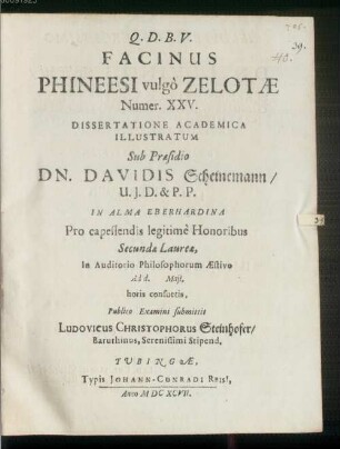 Facinus phineesi, vulgo zelotae, Numer. XXV. : dissertatione academica illustratum