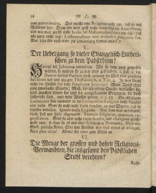 VI. Die Menge der grossen und hohen Religions-Verwandten, die insgesamt den Päbstlichen Stuhl verehren?