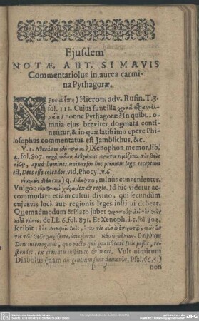 Ejusdem Notae, Aut, Simavis Commentariolus in aurea carmina Pythagorae