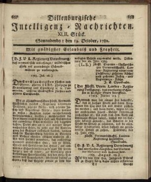 XLII. Stück. Sonnabends : den 19. October, 1782.