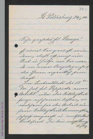 Brief von Sarah Flemming an Helene Lange