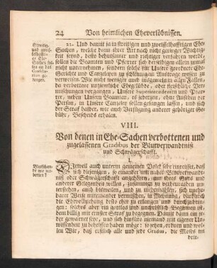 VIII. Von denen in Ehe-Sachen verbottenen und zugelassenen Gradibus der Blutverwandtniß und Schwägerschafft.