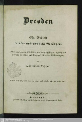 Dresden : ein Gedicht in vier und zwanzig Gesängen