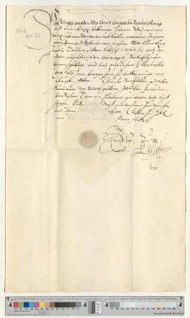 Herzog Ernst II. zu Braunschweig-Lüneburg quittiert dem Lüneburger Stadtrat den Empfang von 2000 Gulden lübisch Jahrespension zustehend aus dem Vertrag von 1562. Eigenhändige Unterschrift.