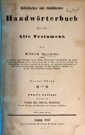 Hebräisches und chaldaeisches Handwörterbuch über das alte Testament, 1
