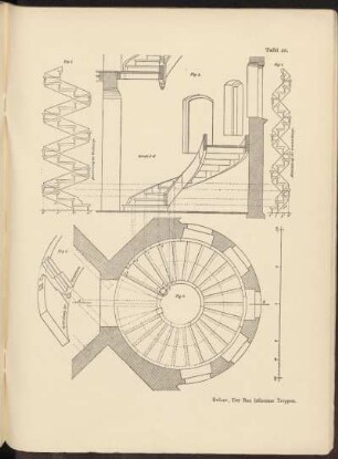 Taf. 20. [Kreisrunde Wendeltreppe mit offener Spindel.]