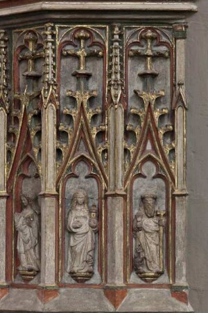 Kanzelkorb mit 9 Heiligenfiguren — Heilige Barbara und Heiliger Antonius